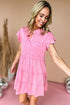 Mineral Washed Ruffle Sleeve Tiered Chambray Dress